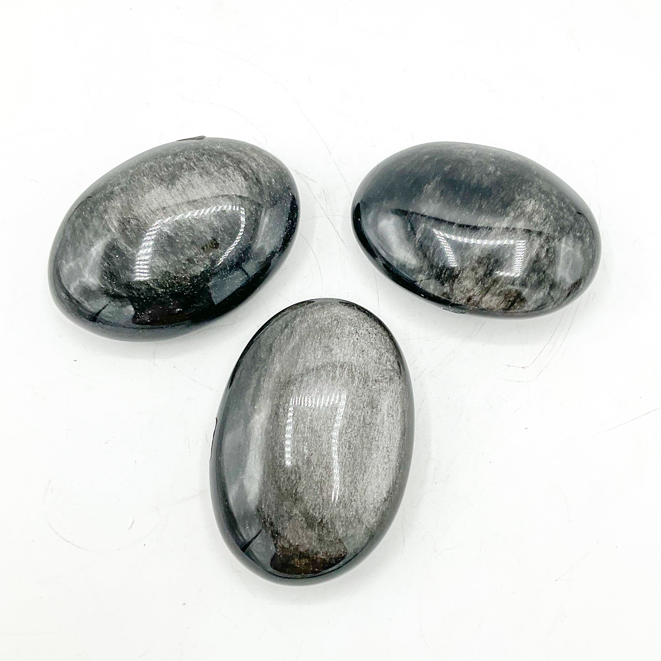 Amazing Flash Silver Sheen Obsidian Large Palm Stones Protection Empowerment Crystal Healing