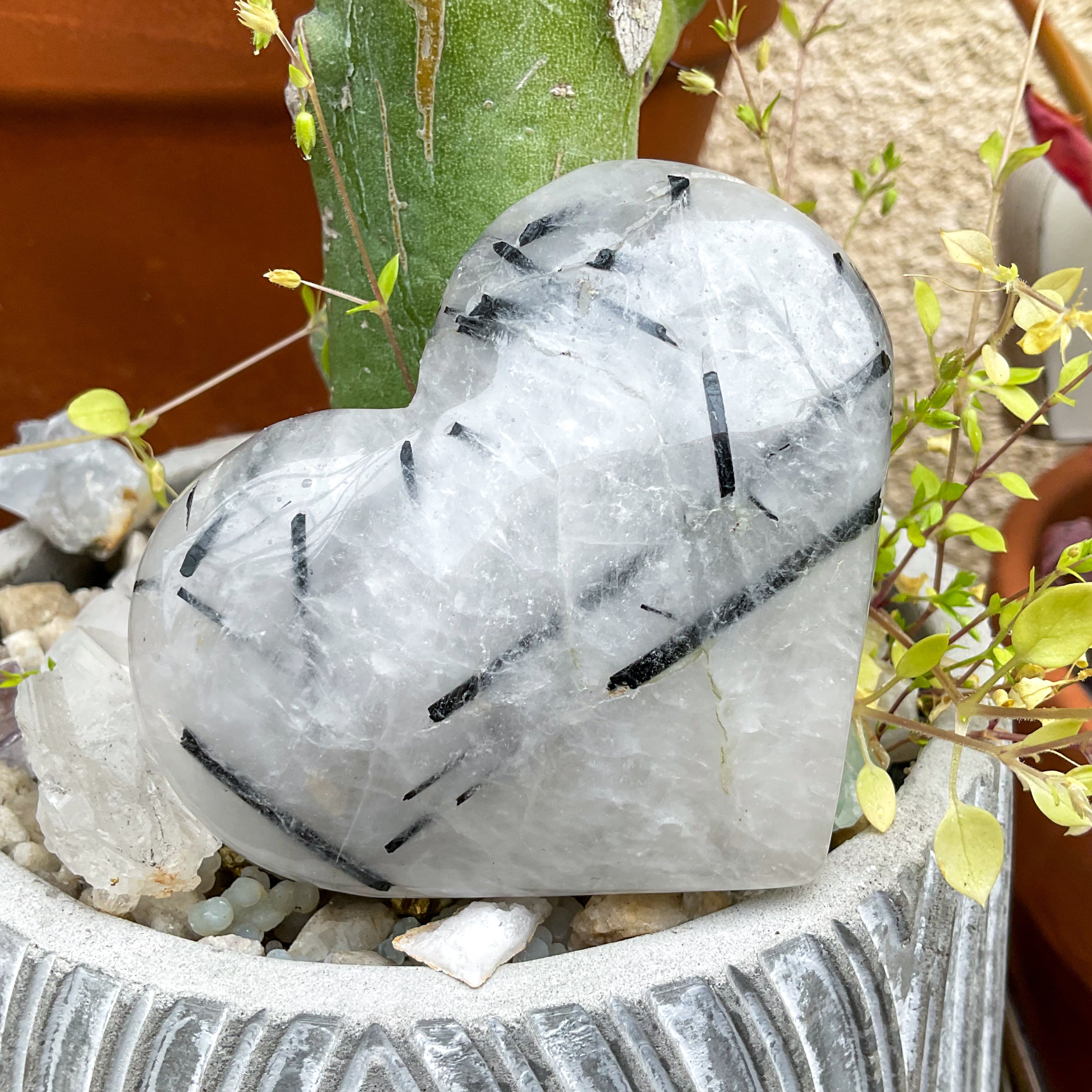 Crystal Heart Carving in tourmaline in quartz