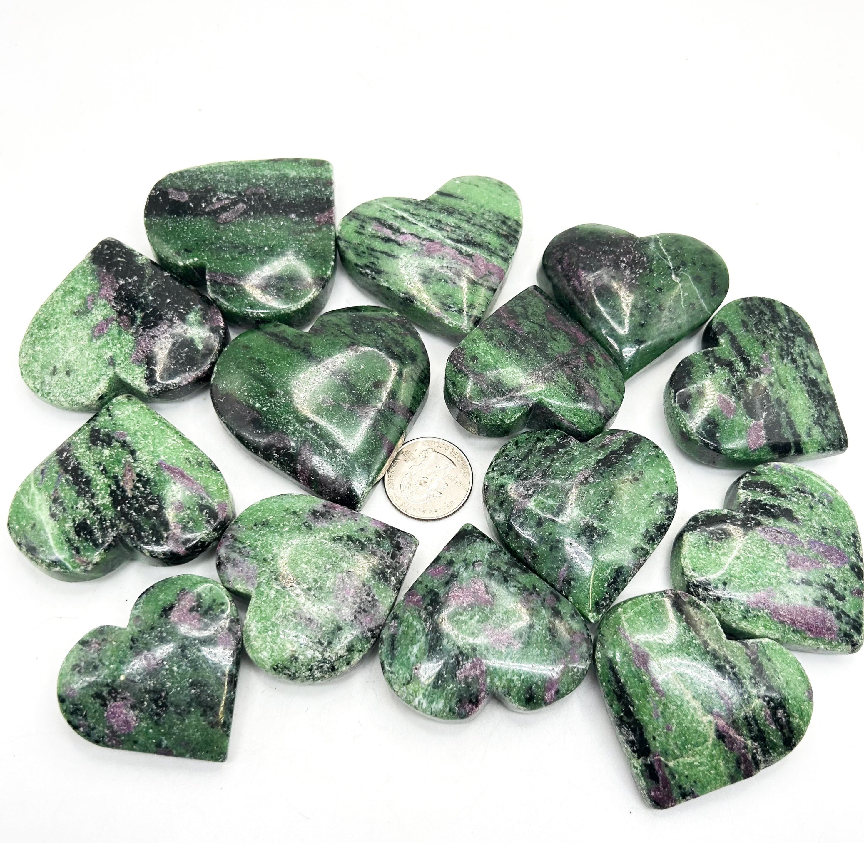 Ruby In Zoisite Carved Hearts | Wholesale