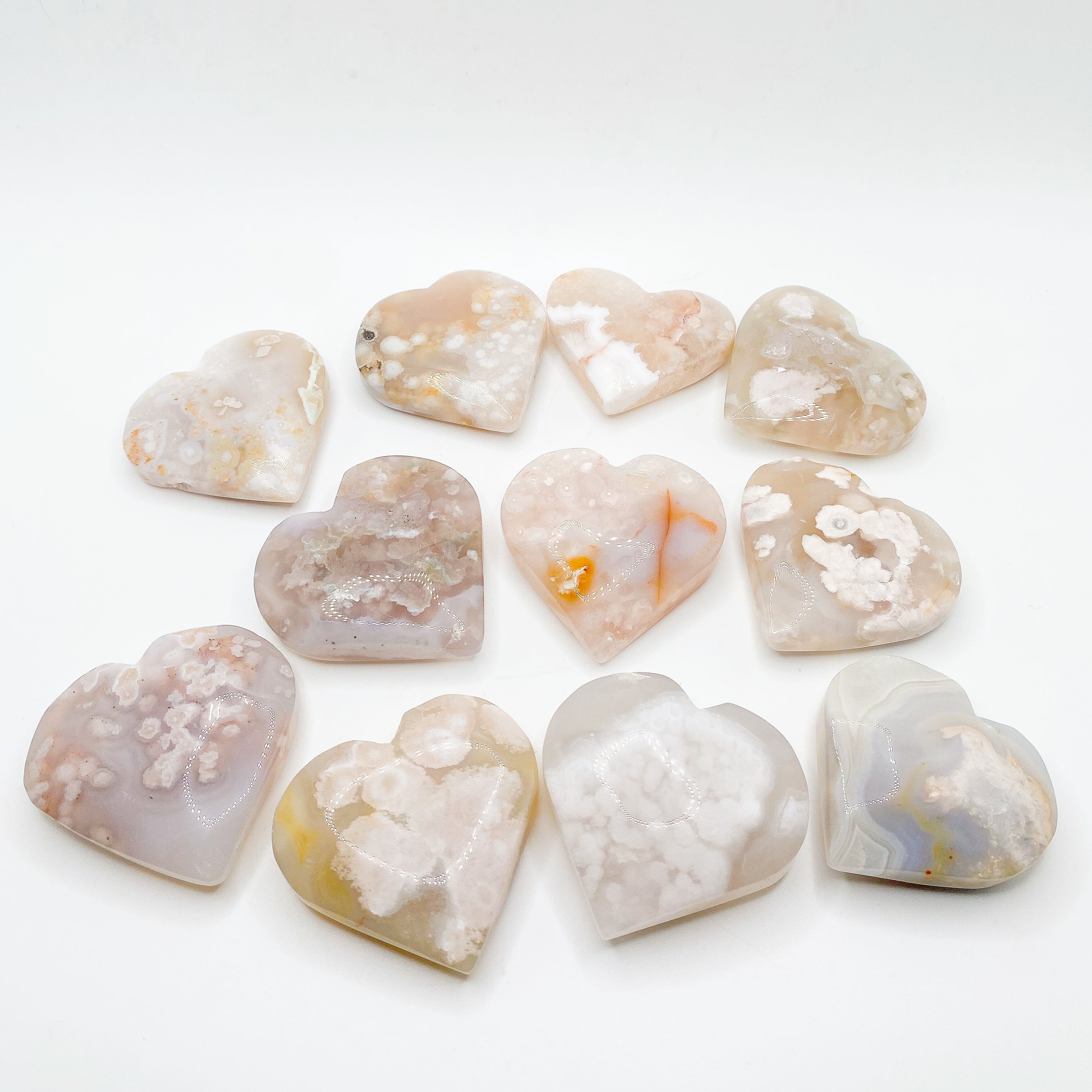 Flower Agate Carved Hearts | Wholesale