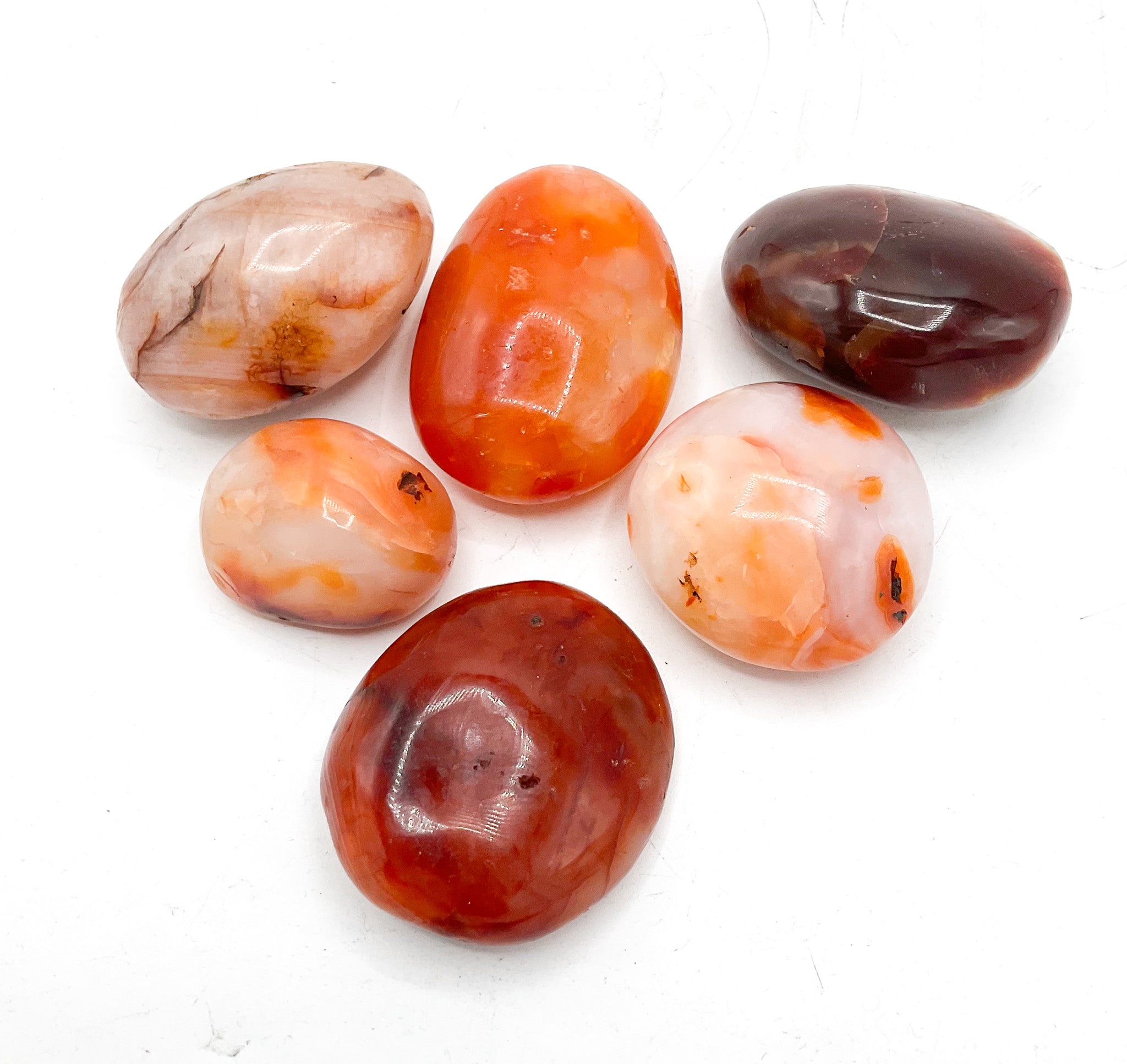 Carnelian crystal healing palm stones