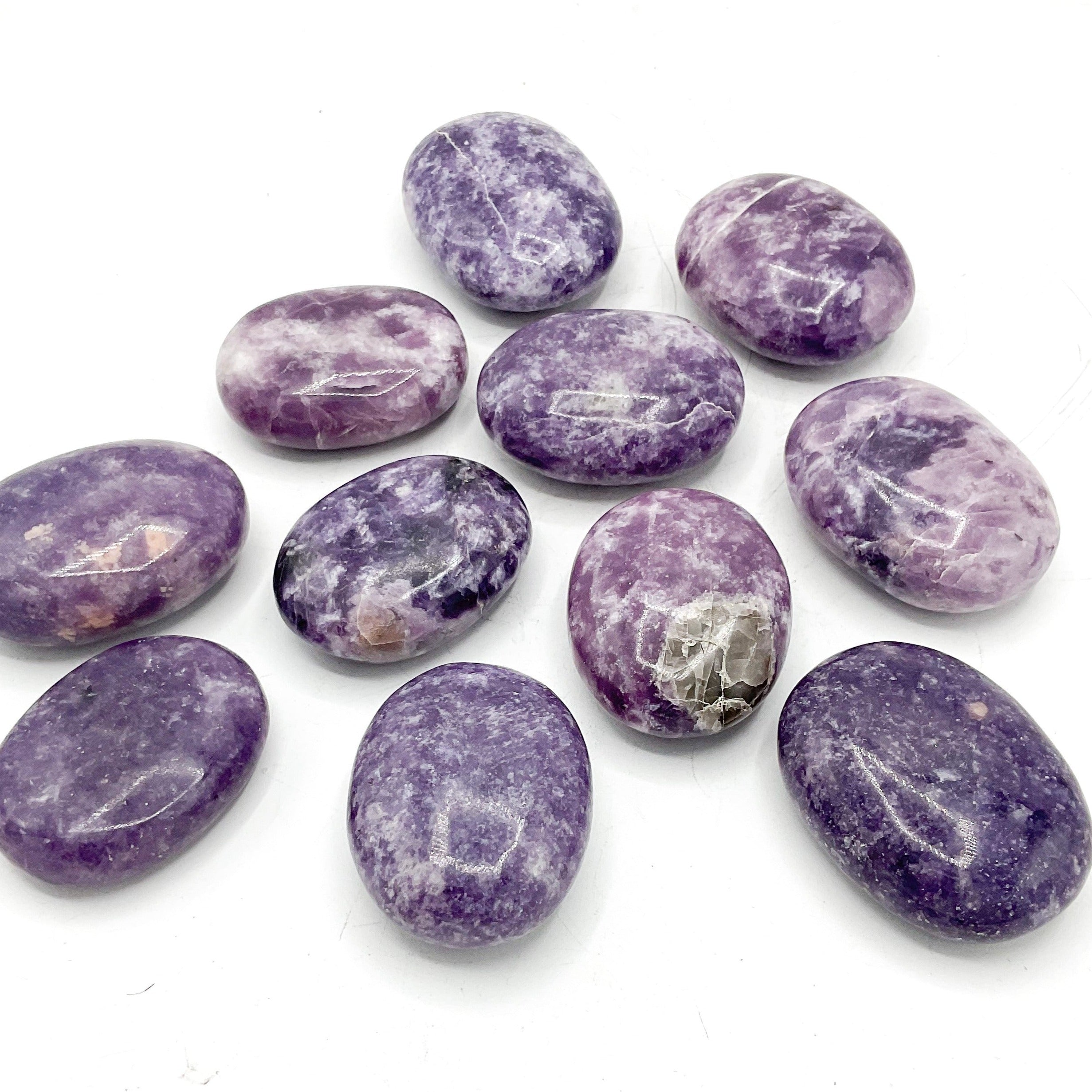 lepidolite crystal healing palm stones