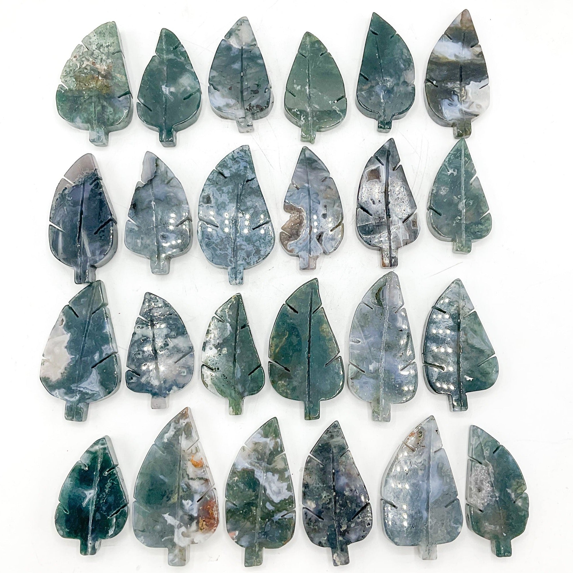 Moss Agate Stone Leaf Carvings | Wholesale