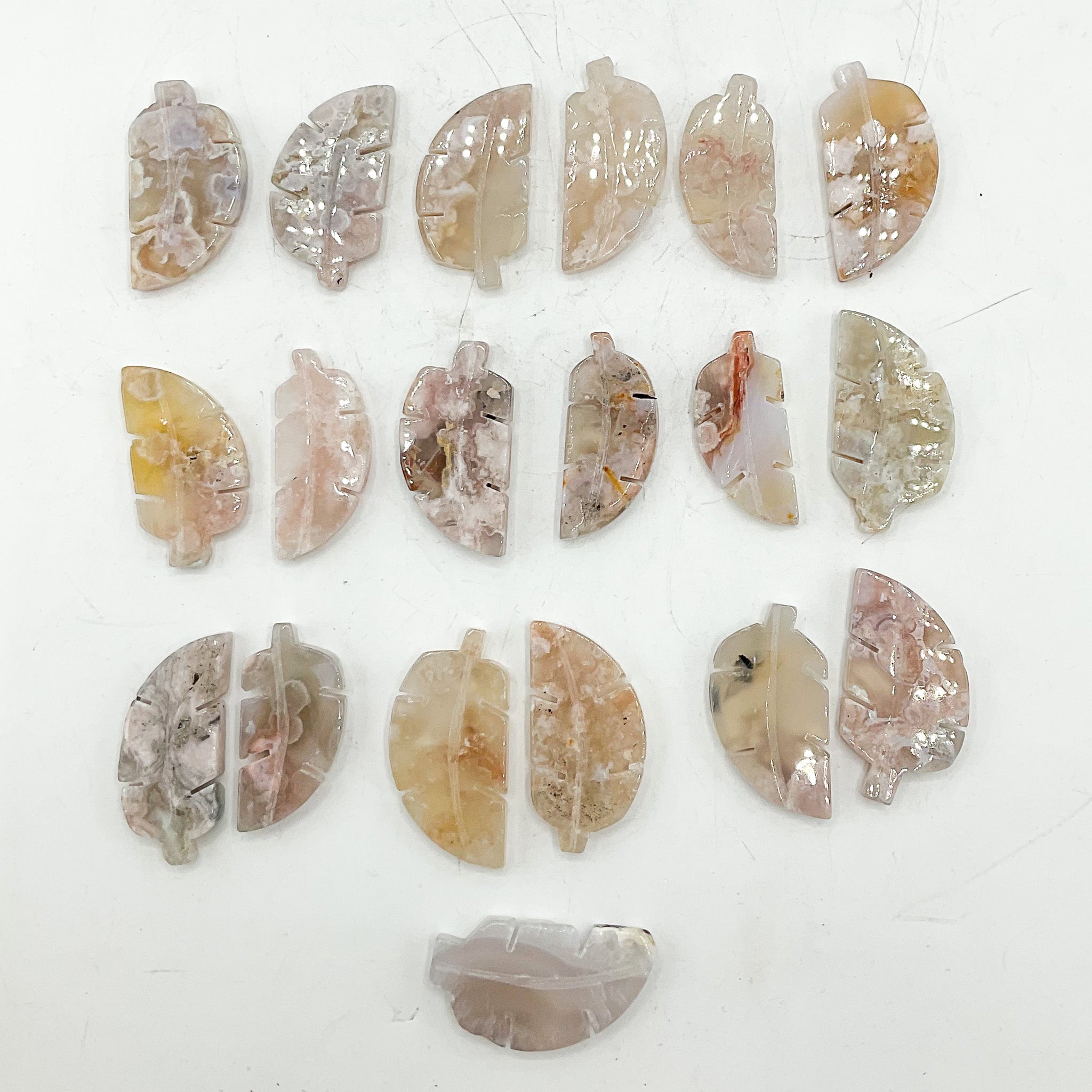 Flower Agate Leaf Carvings Bulk Lot