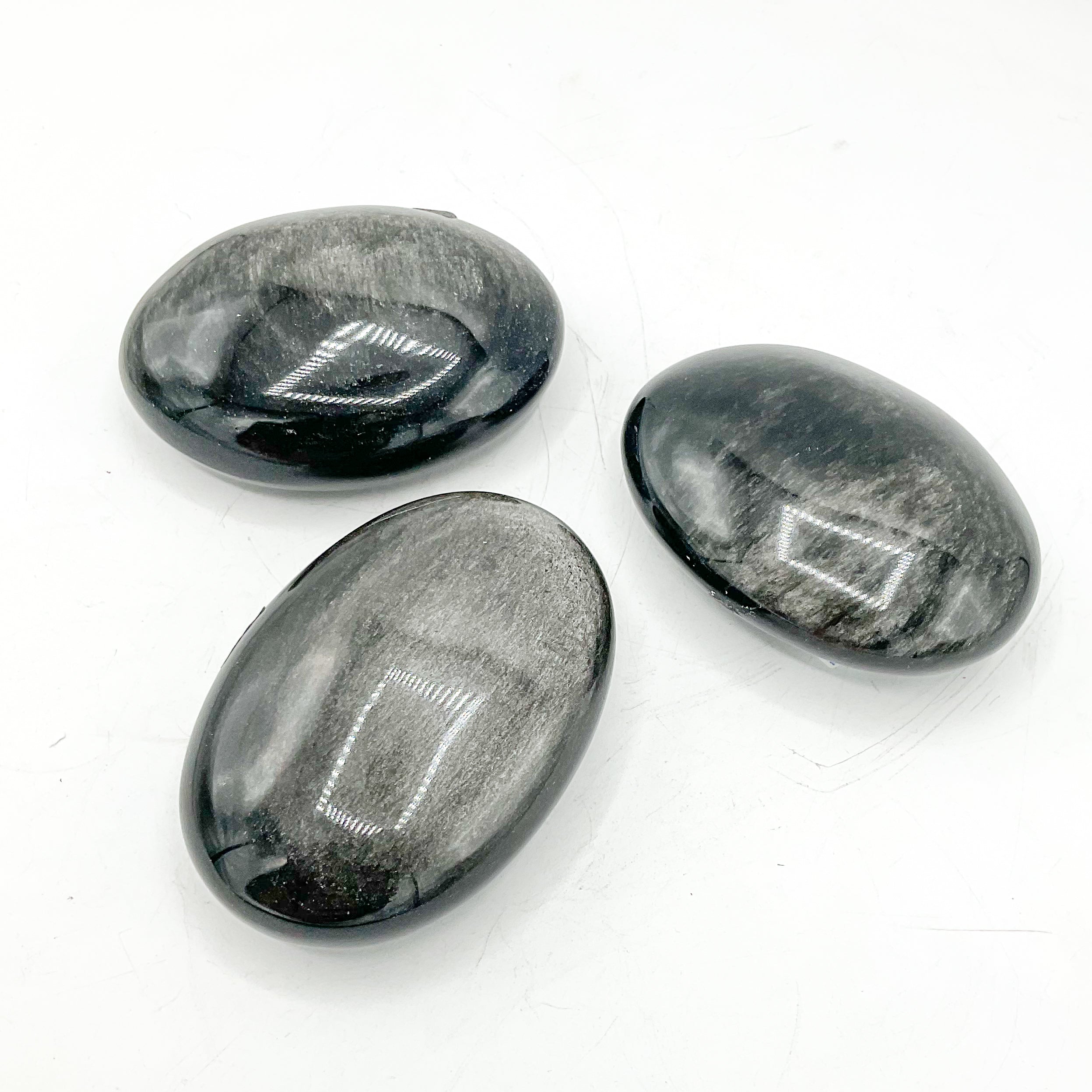 Amazing Flash Silver Sheen Obsidian Large Palm Stones Protection Empowerment Crystal Healing