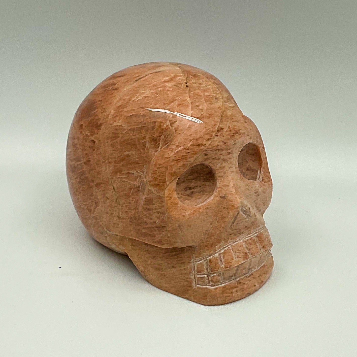 Peach Moonstone Hand Carved Skull
